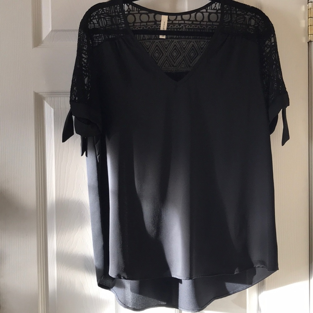 NWOT Tyche black sheer yoke blouse boho